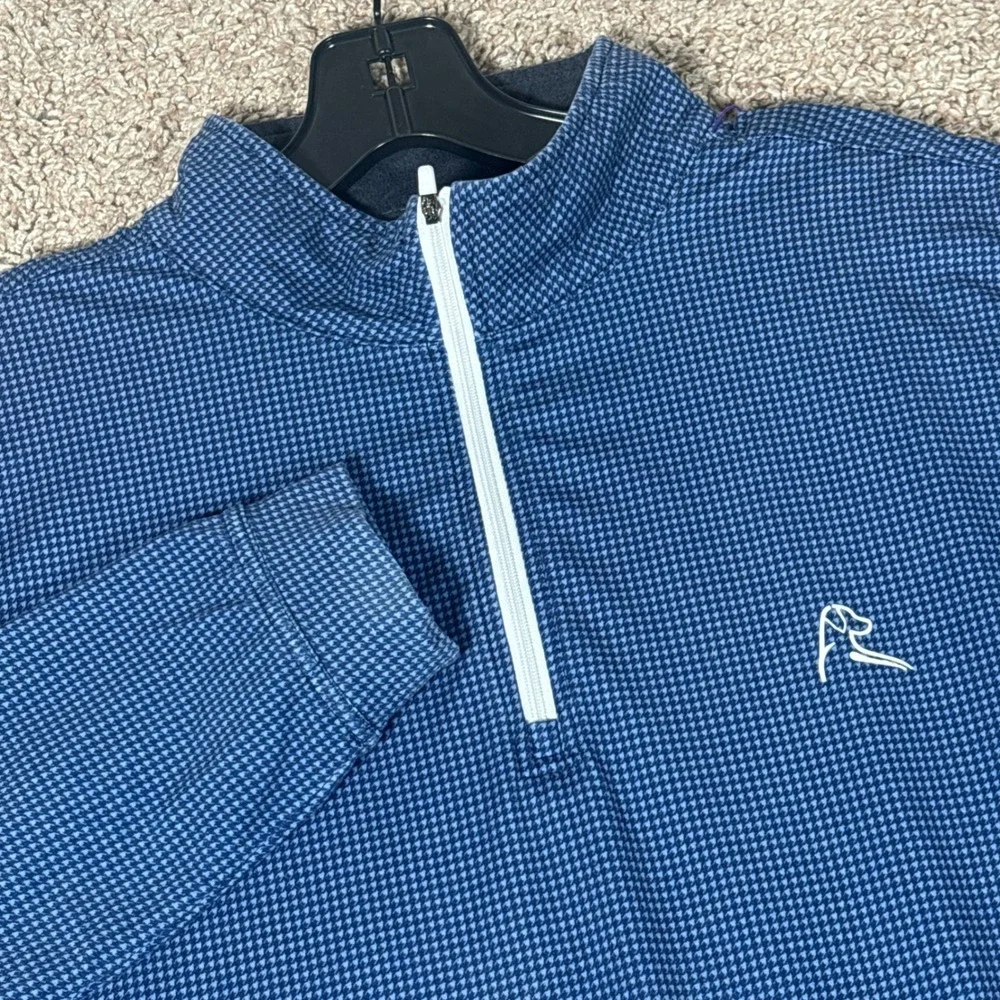 Rhoback Mens Blue Micro Houndstooth Quarter Zip Performance Pullover Medium M